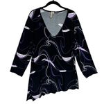Susan Lawrence Vintage Y2K Black Abstract Print Sharkbite Asymmetric Top Size 1X Photo 0