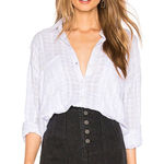 Free People NWT Loveland Women’s White Button-Up Long Sleeve Windowpane Plaid Size L Photo 0
