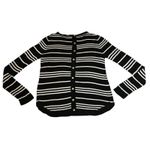 Women's Crewneck Stripe Knit Top Size XS Button Back Lightweight Casual Neutral Black Photo 1