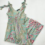 La Plage Tiered Ruffle Maxi Dress Block Print 100% Cotton Pockets Small Photo 1