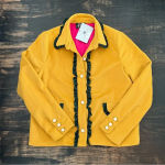 NWT The Moon Mustard Yellow Blazer w green ruffle trim pearl buttons sz Small Photo 0