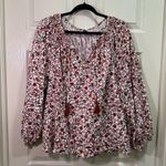 Old Navy Puff Sleeve Floral Smocked Poet Swing Blouse Women’s Size XXL Red White Photo 4
