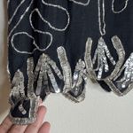 Vintage Silk Sequin Beaded Shirt Womens Medium Black Silver Party Evening 80s Photo 4
