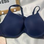 Victoria's Secret Victoria’s Secret T-Shirt Push-Up Bra 32D Navy Blue Lace Back Front Close Photo 0