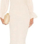 SNDYS Leona Midi Dress Apricot White Check Print Smocked Fun Size 2 Women's NWT Photo 0