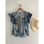 House of Harlow 1960 | Boho Ruffle Abstract Floral Top | Zoe Blue | Sz S Photo 7