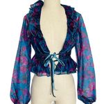 Dee Elly Vici Blue Purple Floral Tie Front Peplum Top Photo 3