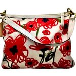 Coach  Poppy Red Poppies on White Sateen Satchel Bag w Exterior Zip Pocket Photo 0
