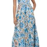 House of Harlow  1960 Zoey Floral Flutter Sleeve Smocked Tiered Maxi Dress Blue S Photo 0