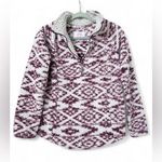 Cozy Sherpa Pullover Women’s Size Small Burgundy & White Aztec Print Photo 0