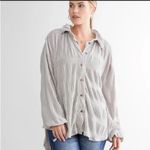 Free People  Gray Velvet Button Down Shirt Size Small My Best Top Oversized Photo 1