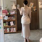 Vintage Style Cottage Ballet Pastel Pink Silky Lace Ruffle Midi Fishtail Skirt Size XS Photo 7