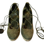 Tory Burch Heather Suede Green Gladiator Lace Espadrille Shoes Size 7 Boho Glam Photo 0