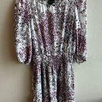 Maison Tara Geneva Mini Dress Floral Print White Purple Smock Ruffle Size 6 Photo 0