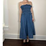 Klesis Strapless Blue Denim Tiered Midi Dress Size Small Photo 2