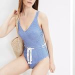 Ann Taylor NWT  LOFT Beach Blue Gingham Rope Tie Waist One Piece Swimsuit MEDIUM‎ Photo 1
