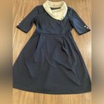 Miss Patina London Parisian Port Peter Pan Collar Dress Navy retro Blue Size M Photo 2