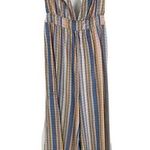 Wild Fable Jumpsuit Wide Leg Halter Backless Striped Blue Orange Brown Size S Photo 0