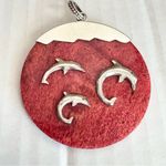 Dolphin Necklace Pendant Red Sponge Coral And Sterling Silver Large Round Photo 0