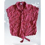 Old Navy Women's Linen Blend Top Red White Blue Front Tie Short Sleeve Med EUC Photo 2