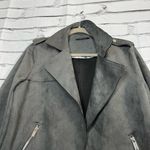 T Tahari Tahari Faux Leather Biker Moto Jacket Charcoal Grey Relaxed Zip Pockets M Lined Photo 5