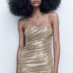 ZARA Metallic Strapless Ruched Dress Photo 0