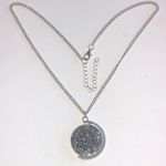 Silver Tone & Gray Metallic CZ Rhinestone Flippable Pendant Boho Necklace Photo 3