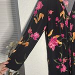 Susan Graver  Black Pink Long Sweater Cardigan Duster Liquid Knit Colorful Floral Photo 4