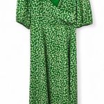 WAYF L Green Ditsy Floral Puff Sleeve Midi Dress Floral Women's Wrap Front VNeck Photo 1