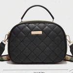 Quilted Square Bag Metal Decor PU Black Zipper Photo 4