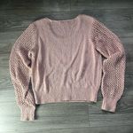Show Me Your Mumu  Pink Brown Knit Crochet Bubbly Sleeve V Neck Sweater Size S Photo 1