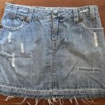 Kensie Denim Mini Skirt Raw Hem Size6 Vintage Embroidered Pockets Festival Boho Photo 0