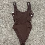 Aerie  One Piece Cheeky Swimsuit Brown Ring Detail UPF 50 size L NEW Photo 2