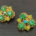 Vintage Peridot & Emerald Austrian Crystal Ornate Gold Photo 4