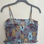 BCBGeneration Floral Ribbed Ruffle Tank Top Adjustable Strap Small Photo 2