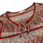 Skies Are Blue Boho Red & Beige Printed Peasant Blouse XL lightweight casual Photo 6