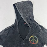 Y2K T Party Hoodie Mineral Wash Rhinestone Peace Slim Fit Size L USA Hippie Boho Gray Size L Photo 4