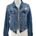 Mossimo Blue Button Down Long Sleeve Distressed Cropped Denim Jeans Jacket Sz XS Photo 0