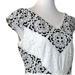New York & Company Cream Black Lace Eyelet Cap Sleeve Vneck Dress Women's Size 8 Photo 8