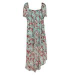 As You Wish As U Wish Green Floral Chiffon Smocked Asymmetrical Dress LARGE Cottage Flowy Photo 4