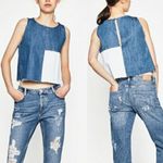 ZARA Patchwork 2-Tone Denim Raw Hem Tank Top Blue White Size Small 5575/012/400 Photo 4