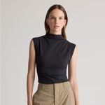 Quince mock neck top ruched Stretch Cotton Jersey Sleeveless tank cropped Black Size XL Photo 8