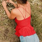 We The Free Free People Adella Cami Crochet Lace Flowy Tiered Crisscross Cherry Red Photo 1