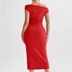 NEW Red Elegant One Shoulder Sleeveless Bodycon Ruched Cocktail Midi Dress S Photo 1