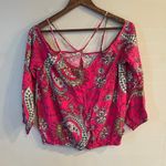 SCOOP Women’s Pink Boho Print Cold Shoulder Crossover Top Size S NEW Photo 1