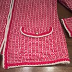 Talbots Tipped Tweed Sweater Jacket Medium Knit Blazer Red White Pockets Medium Photo 2