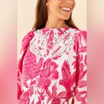 Farm Rio  Tropical Woodcut Mini Dress Pink Floral Cotton Smocked Photo 2