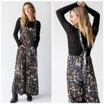 Natural Life  Velvet Dakota Tie Overalls Jumpsuit in Black Floral Stems - Size XL Photo 1