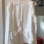 ASOS White Ruffled Blouse Cold Shoulder Tiered Long Sleeve Gold Buttons Size 10 Photo 8
