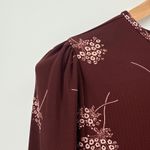 Ann Taylor Burgundy Floral Print Long Sleeve Puff Sleeve Button Cuff Top Medium Photo 2